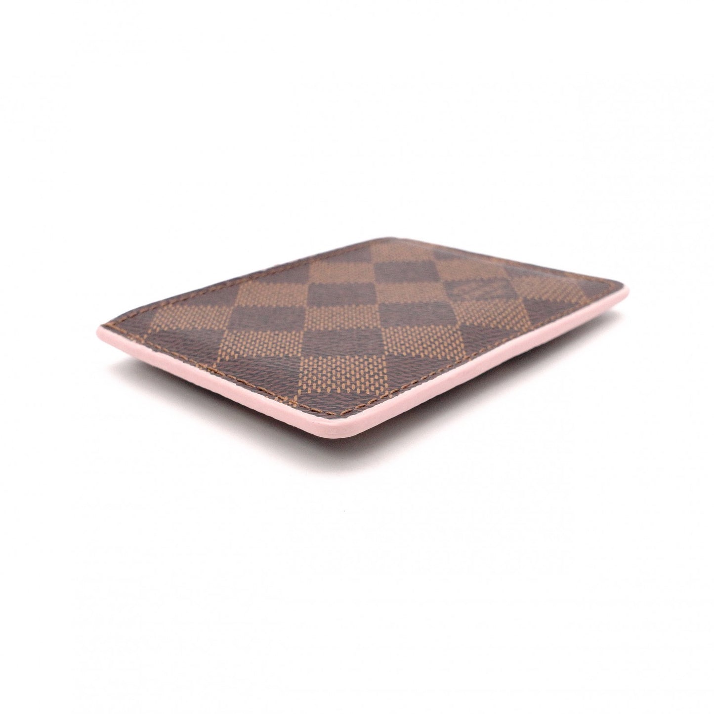 LOUIS VUITTON Damier Ébène Card Case, PVC and Leather, Brown and Pink