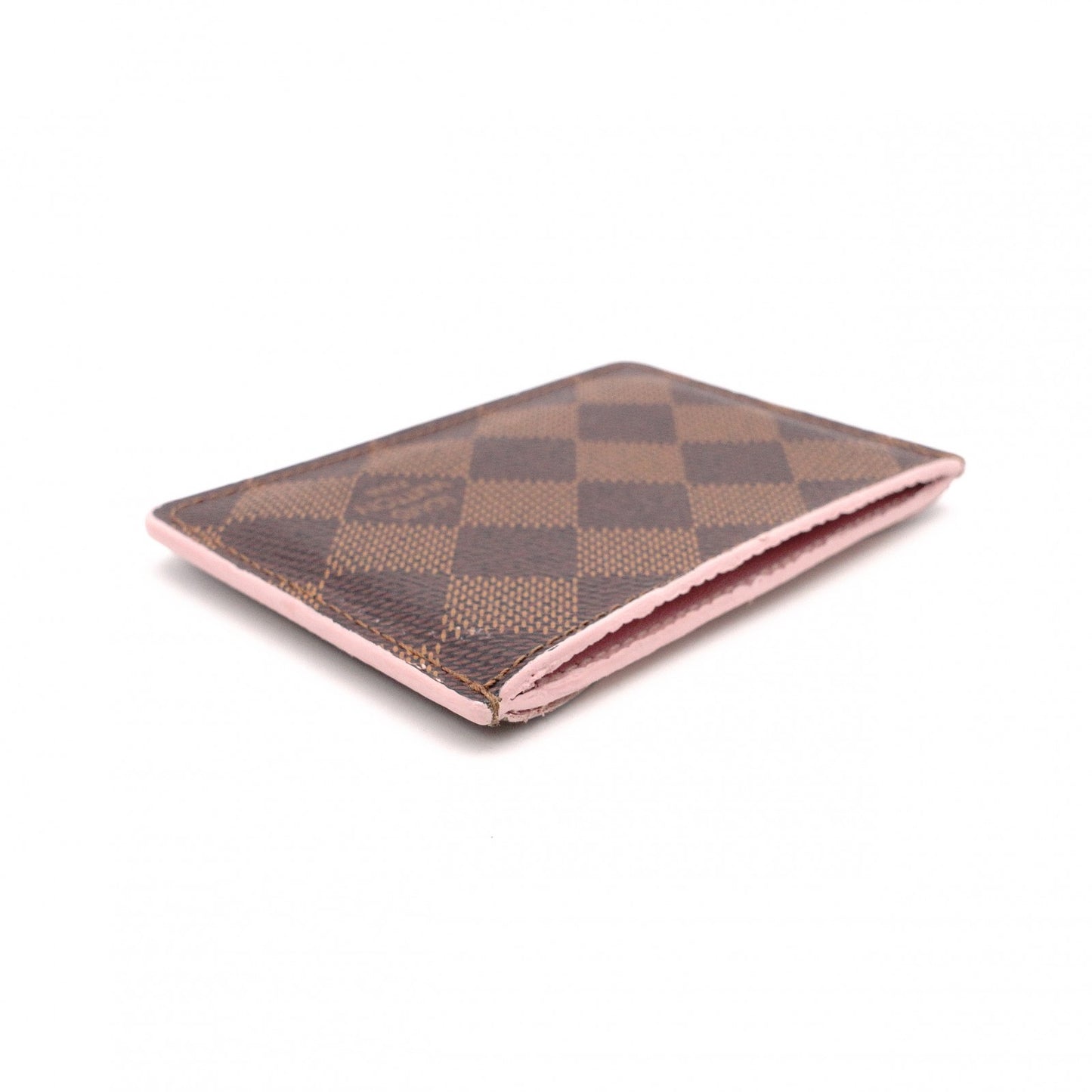 LOUIS VUITTON Damier Ébène Card Case, PVC and Leather, Brown and Pink