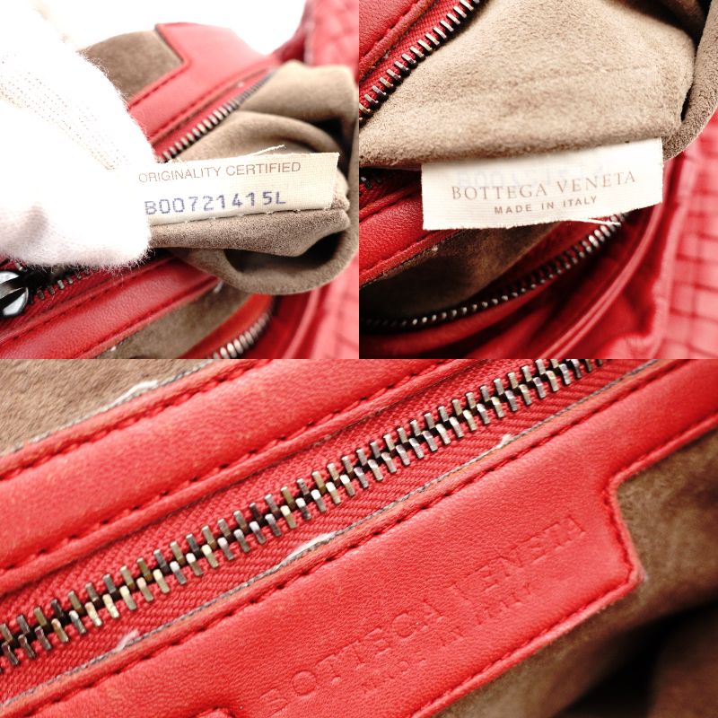 Bottega Veneta Intrecciato One Shoulder Bag Red Leather Hobo 7-11-824