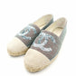 CHANEL Espadrilles Tweed Decacoco CC Logo Blue × Beige Sequins Two-Tone Canvas EU37 Approx. 9.3" 7-11-219