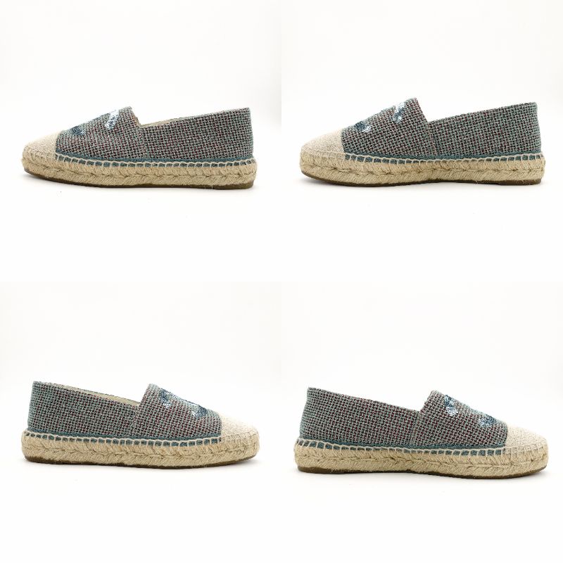 CHANEL Espadrilles Tweed Decacoco CC Logo Blue × Beige Sequins Two-Tone Canvas EU37 Approx. 9.3" 7-11-219