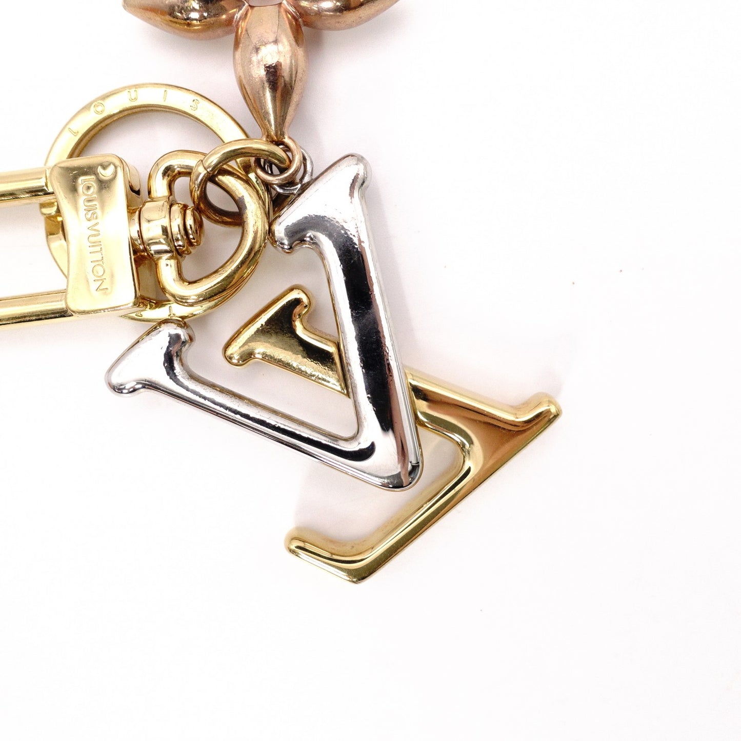 LOUIS VUITTON Key Holder, Metal, Silver, Key Charm, LV
