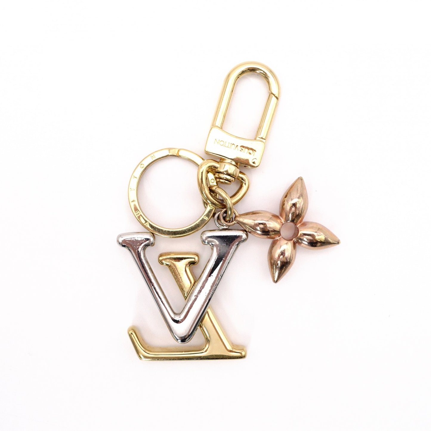 LOUIS VUITTON Key Holder, Metal, Silver, Key Charm, LV