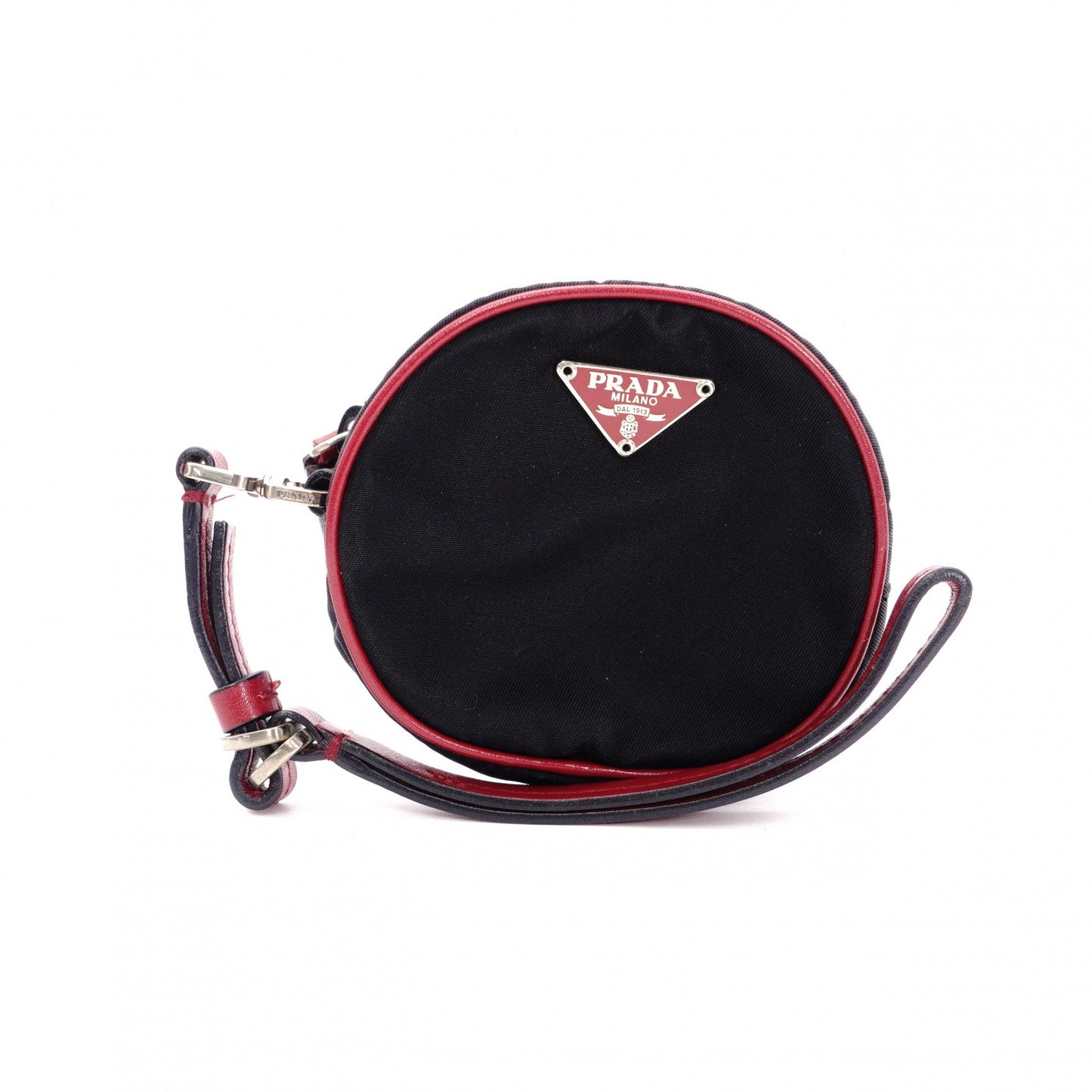 PRADA Coin Pouch, Nylon, Black and Red, Small Accessory Pouch, Triangle Logo