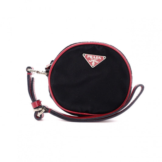 PRADA Coin Pouch, Nylon, Black and Red, Small Accessory Pouch, Triangle Logo