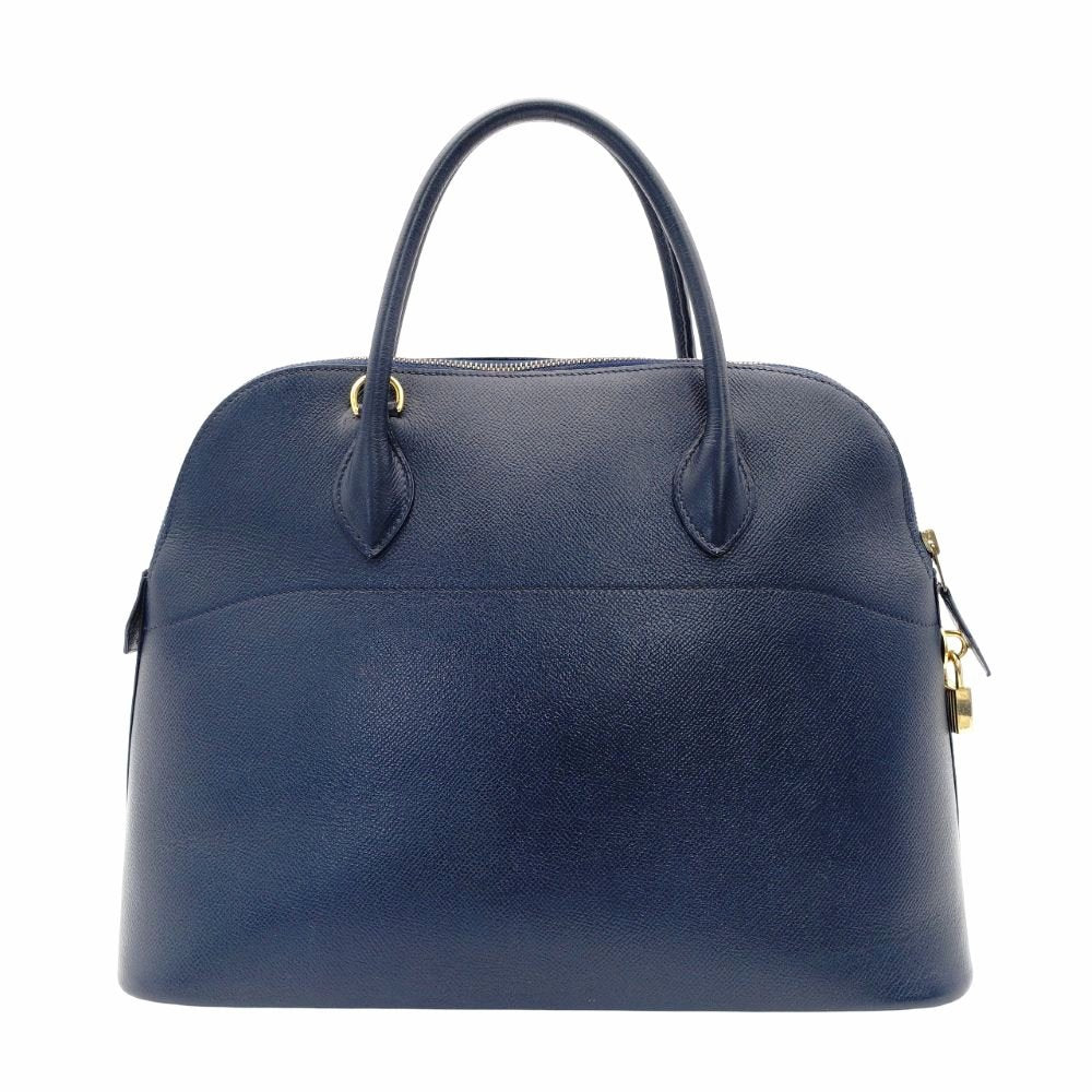 HERMES Bolide 35 Leather Handbag Navy 2-Way 〇Y Stamped Shoulder Strap Gold Hardware 7-7-815