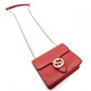GUCCI Interlocking G Chain Shoulder Bag Red Leather Crossbody 7-10-702