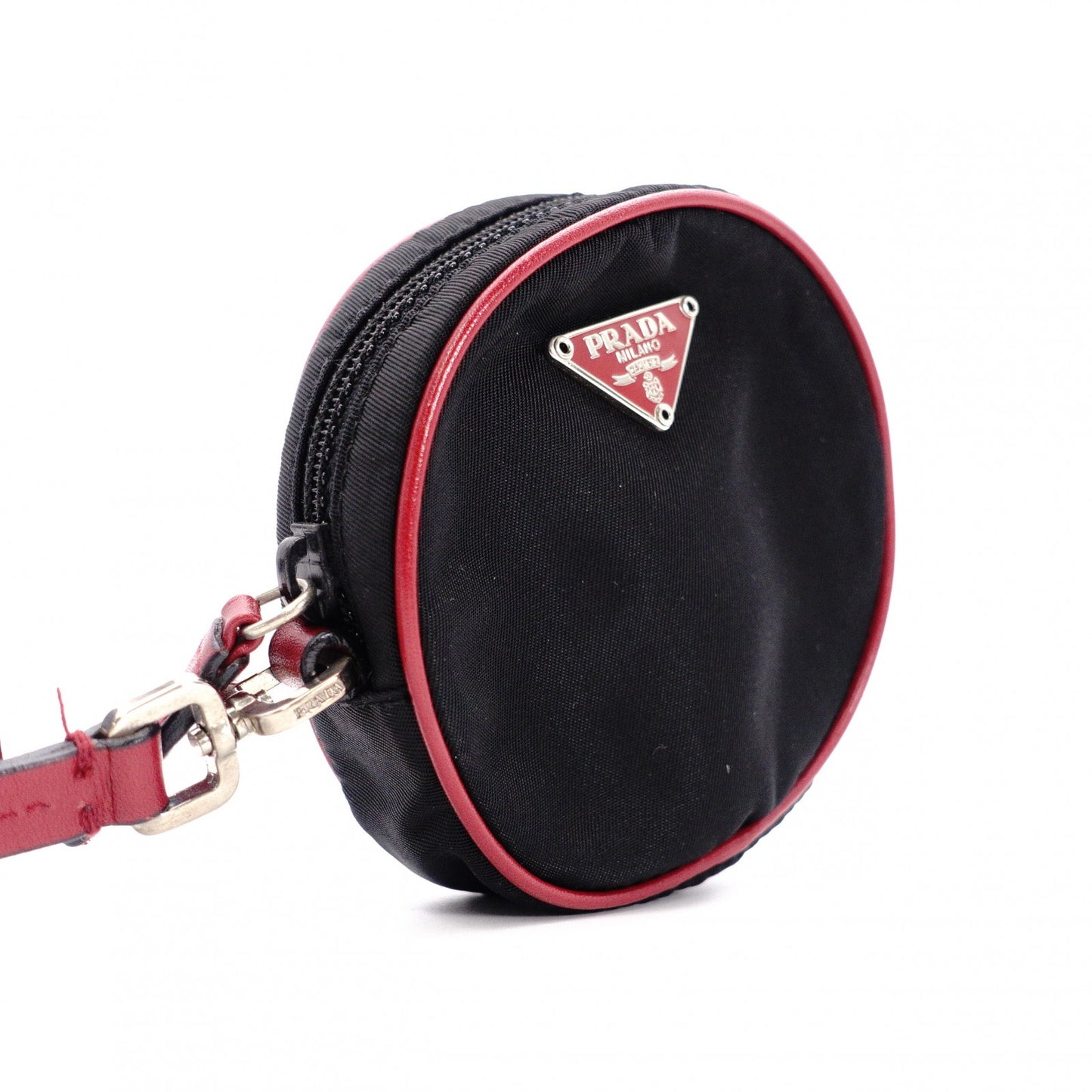 PRADA Coin Pouch, Nylon, Black and Red, Small Accessory Pouch, Triangle Logo