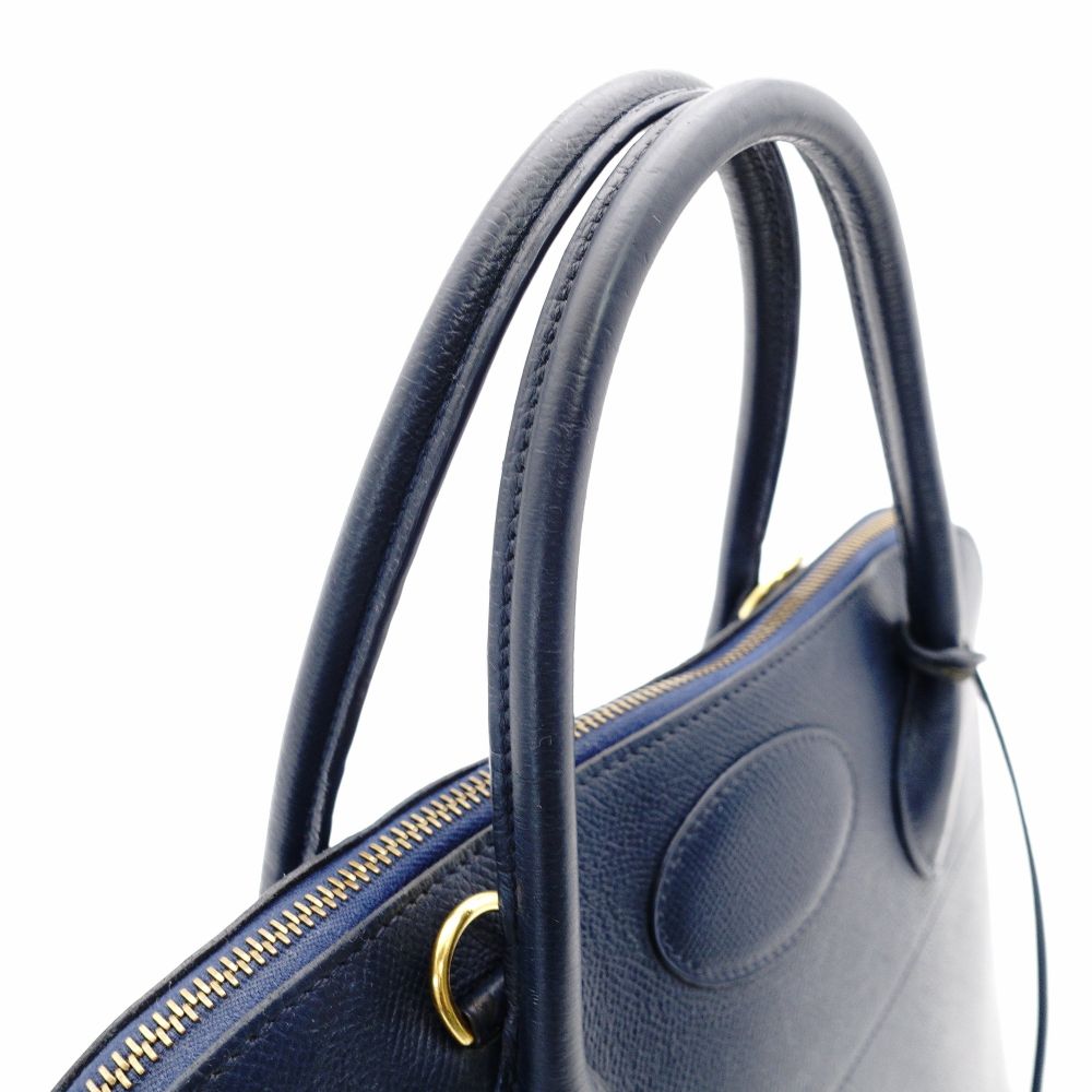 HERMES Bolide 35 Leather Handbag Navy 2-Way 〇Y Stamped Shoulder Strap Gold Hardware 7-7-815
