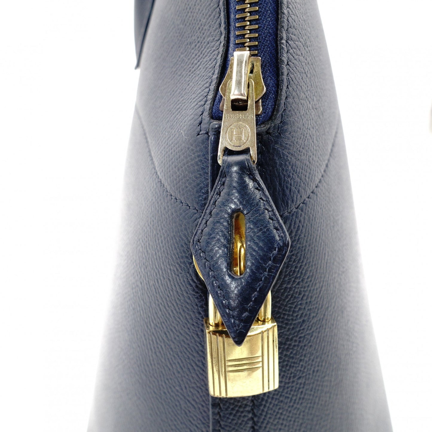 HERMES Bolide 35 Leather Handbag Navy 2-Way 〇Y Stamped Shoulder Strap Gold Hardware 7-7-815