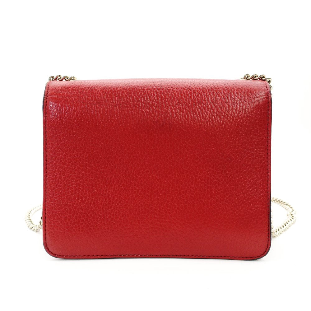 GUCCI Interlocking G Chain Shoulder Bag Red Leather Crossbody 7-10-702