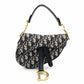 Christian Dior Saddle Bag Oblique Navy × Beige Shoulder Canvas Handbag Leather 7-11-819