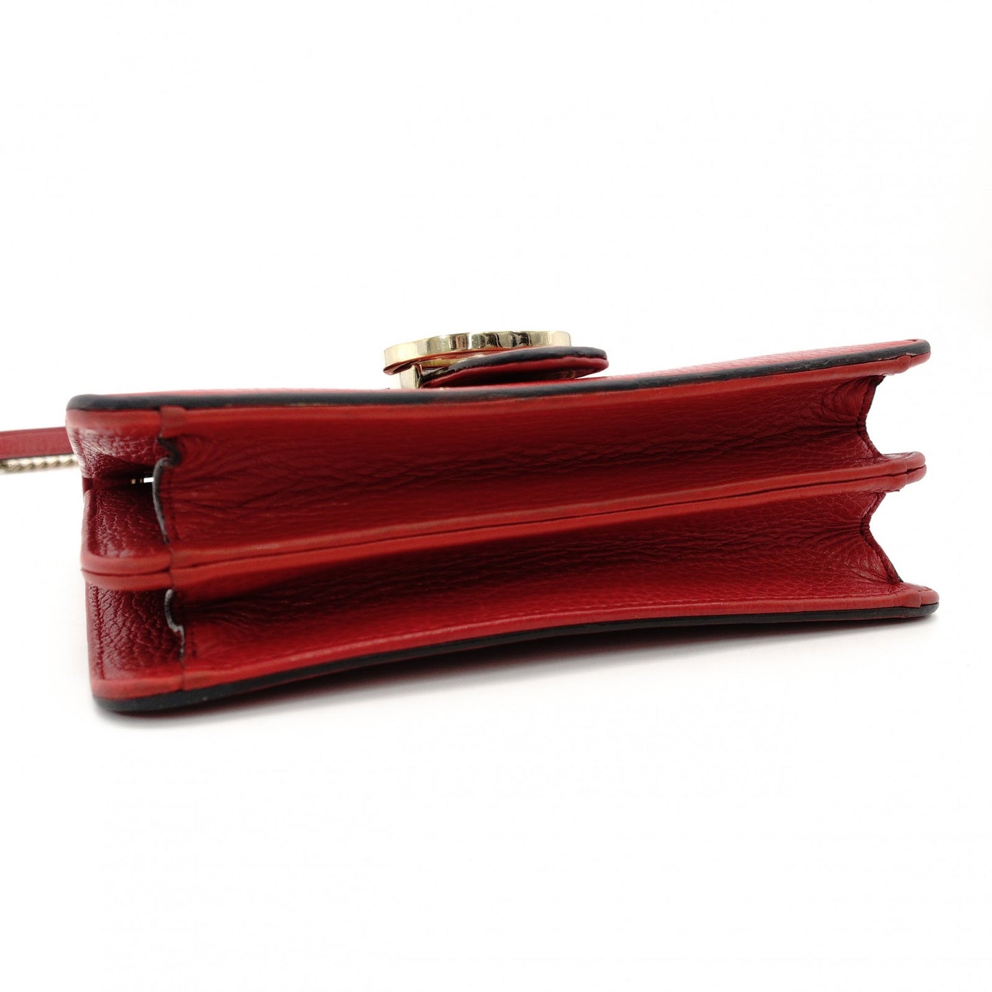 GUCCI Interlocking G Chain Shoulder Bag Red Leather Crossbody 7-10-702