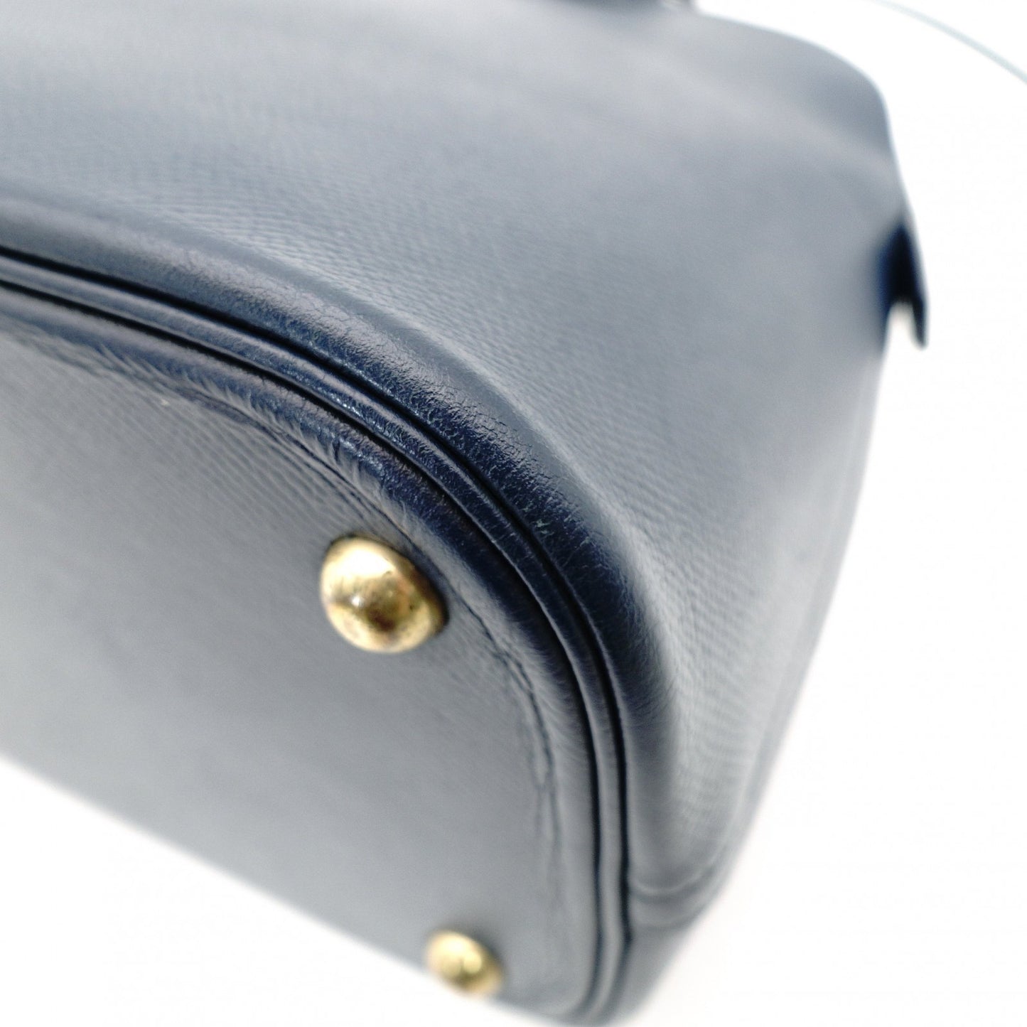 HERMES Bolide 35 Leather Handbag Navy 2-Way 〇Y Stamped Shoulder Strap Gold Hardware 7-7-815