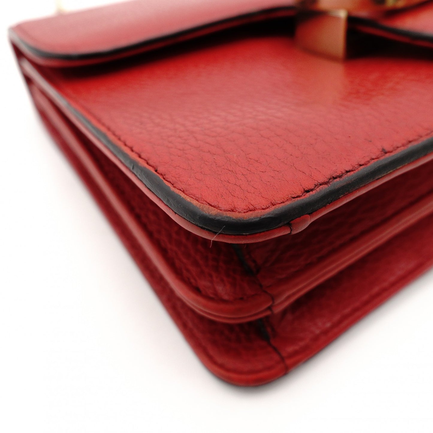 GUCCI Interlocking G Chain Shoulder Bag Red Leather Crossbody 7-10-702