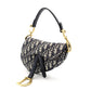 Christian Dior Saddle Bag Oblique Navy × Beige Shoulder Canvas Handbag Leather 7-11-819