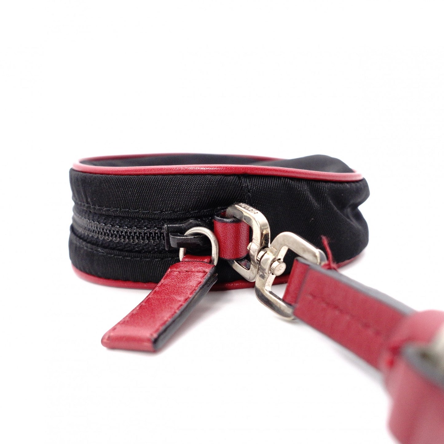 PRADA Coin Pouch, Nylon, Black and Red, Small Accessory Pouch, Triangle Logo
