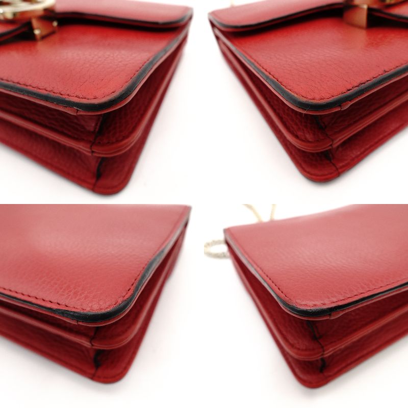 GUCCI Interlocking G Chain Shoulder Bag Red Leather Crossbody 7-10-702