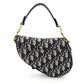 Christian Dior Saddle Bag Oblique Navy × Beige Shoulder Canvas Handbag Leather 7-11-819