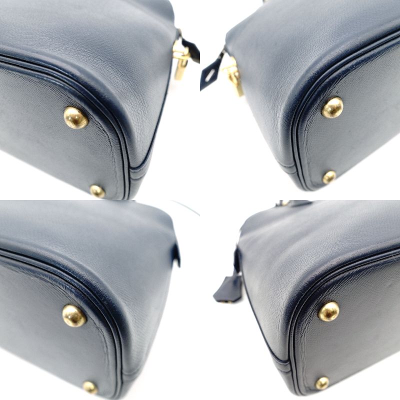 HERMES Bolide 35 Leather Handbag Navy 2-Way 〇Y Stamped Shoulder Strap Gold Hardware 7-7-815