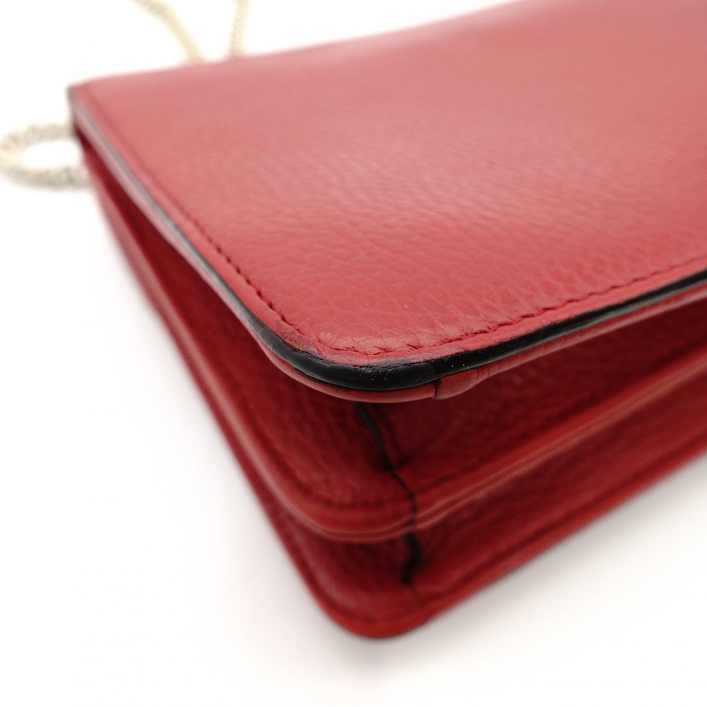 GUCCI Interlocking G Chain Shoulder Bag Red Leather Crossbody 7-10-702