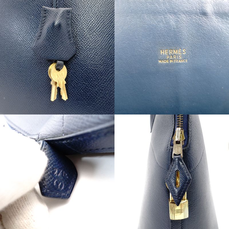 HERMES Bolide 35 Leather Handbag Navy 2-Way 〇Y Stamped Shoulder Strap Gold Hardware 7-7-815