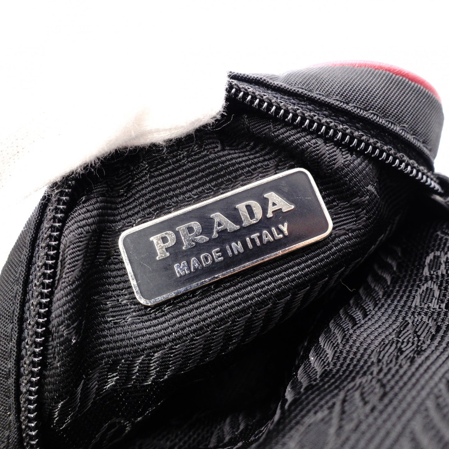 PRADA Coin Pouch, Nylon, Black and Red, Small Accessory Pouch, Triangle Logo