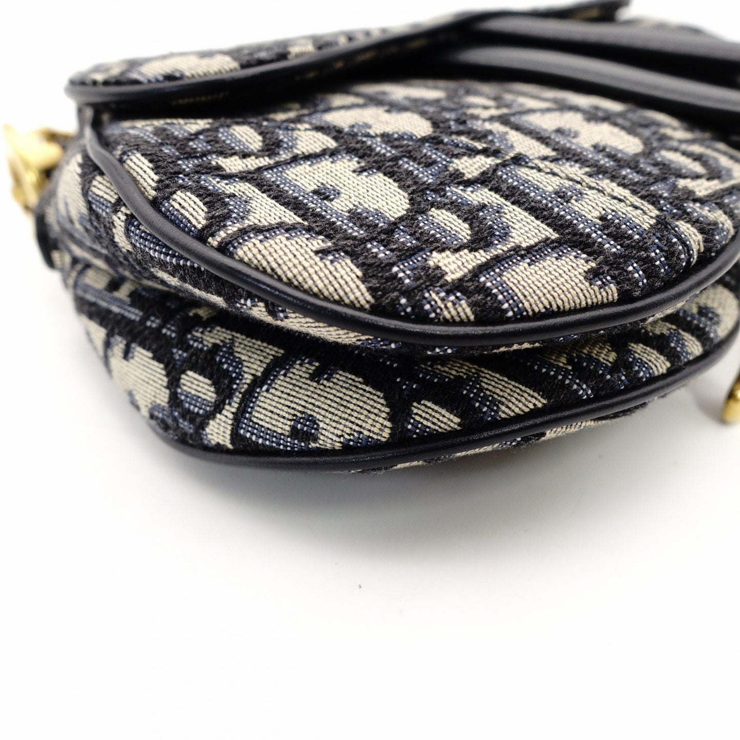 Christian Dior Saddle Bag Oblique Navy × Beige Shoulder Canvas Handbag Leather 7-11-819