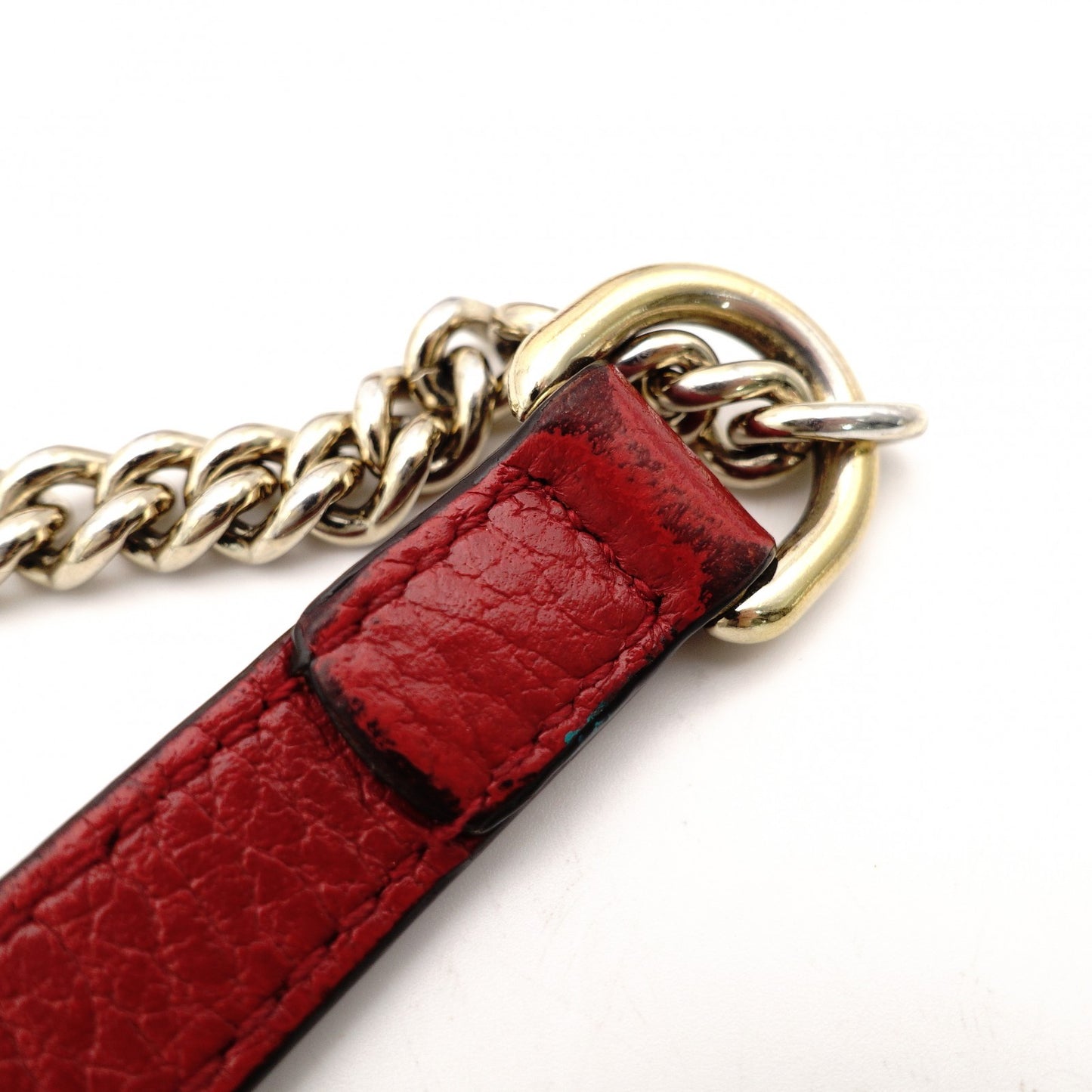 GUCCI Interlocking G Chain Shoulder Bag Red Leather Crossbody 7-10-702