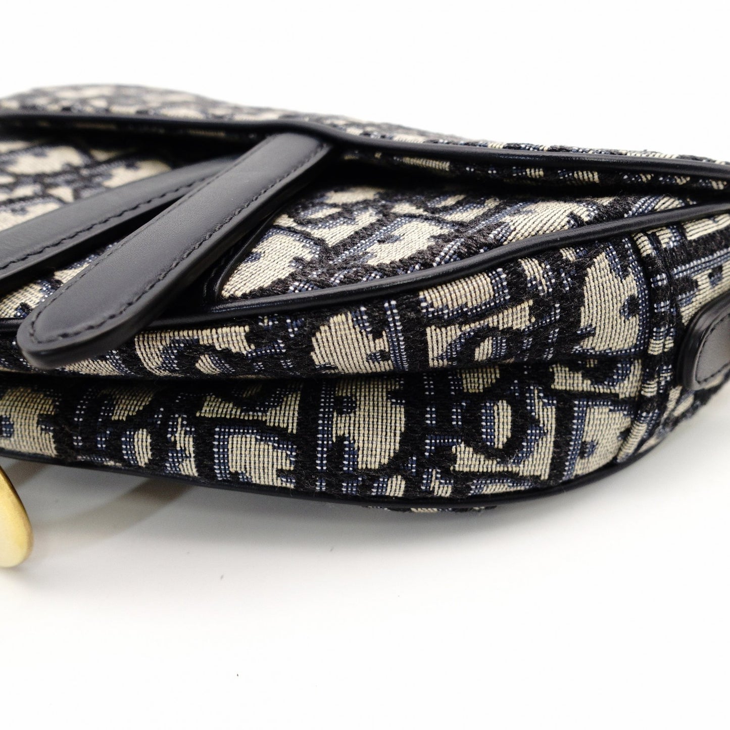 Christian Dior Saddle Bag Oblique Navy × Beige Shoulder Canvas Handbag Leather 7-11-819