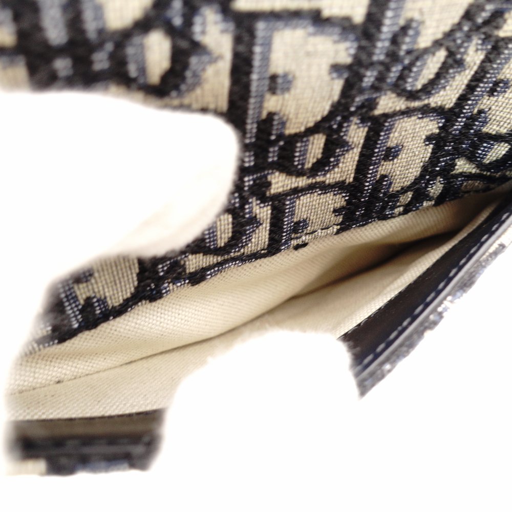 Christian Dior Saddle Bag Oblique Navy × Beige Shoulder Canvas Handbag Leather 7-11-819