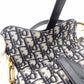 Christian Dior Saddle Bag Oblique Navy × Beige Shoulder Canvas Handbag Leather 7-11-819