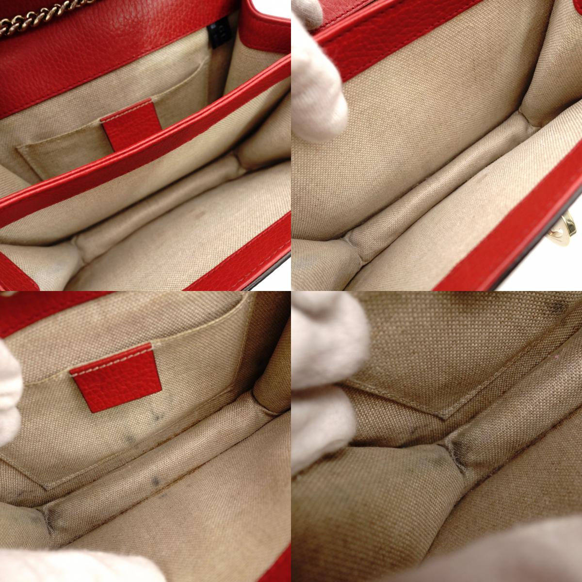GUCCI Interlocking G Chain Shoulder Bag Red Leather Crossbody 7-10-702