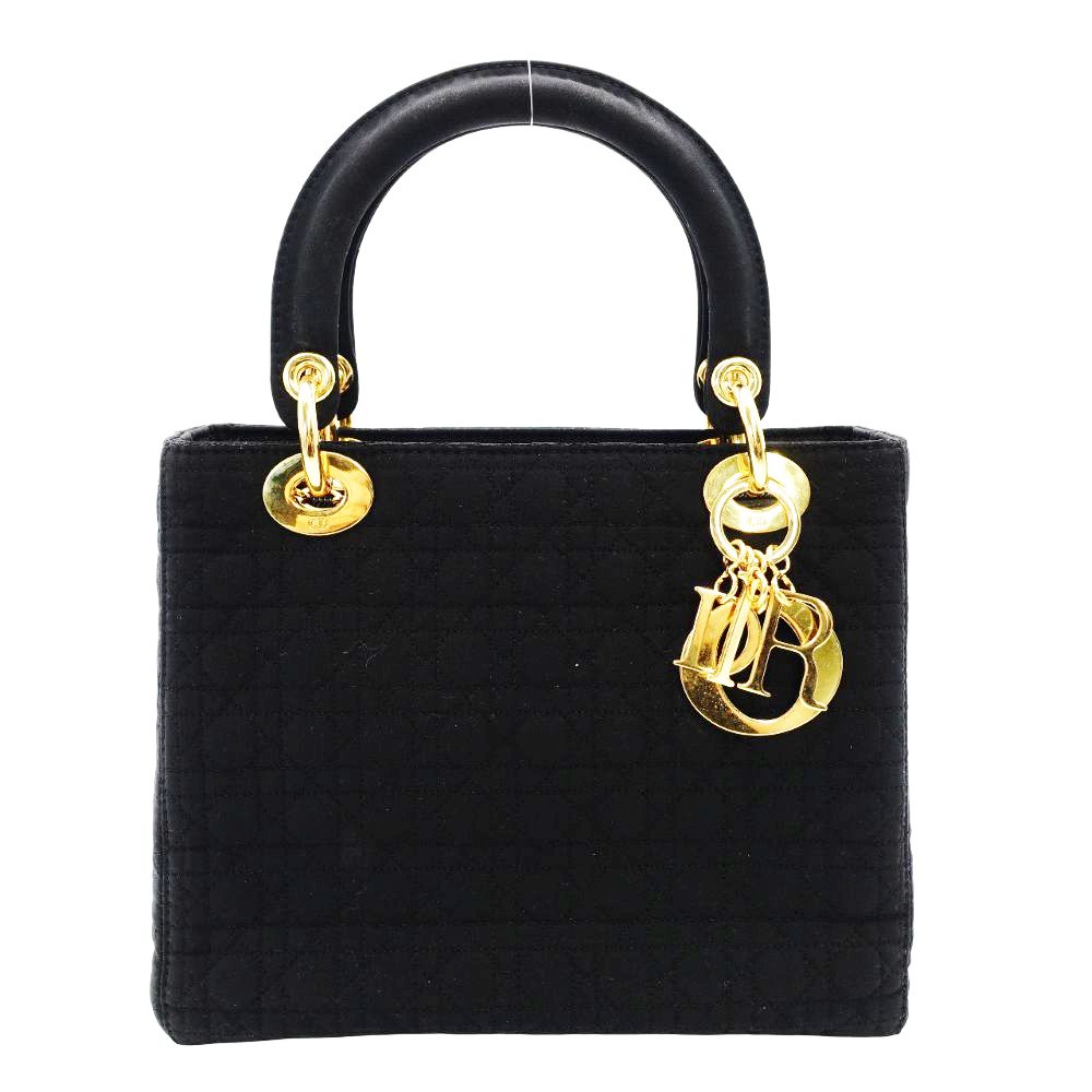 Christian Dior Lady Dior Small Handbag Cannage Black Black Nylon Gold Hardware 7-11-781