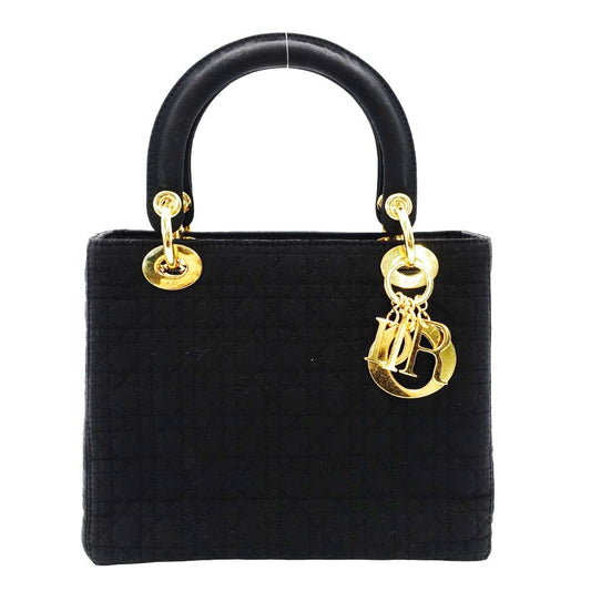 Christian Dior Lady Dior Small Handbag Cannage Black Black Nylon Gold Hardware 7-11-781