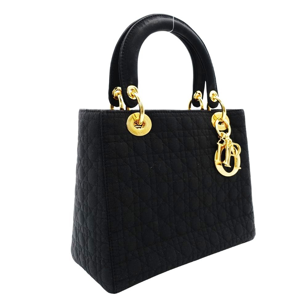 Christian Dior Lady Dior Small Handbag Cannage Black Black Nylon Gold Hardware 7-11-781
