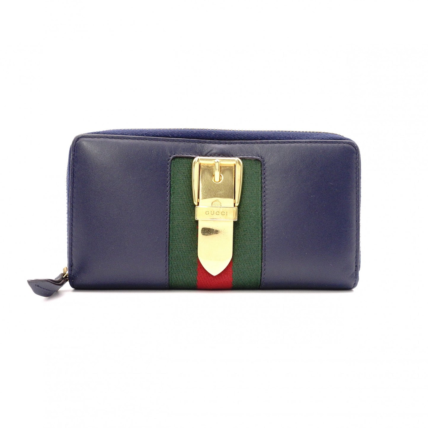 GUCCI Sylvie Long Wallet, Leather, Navy, Women's