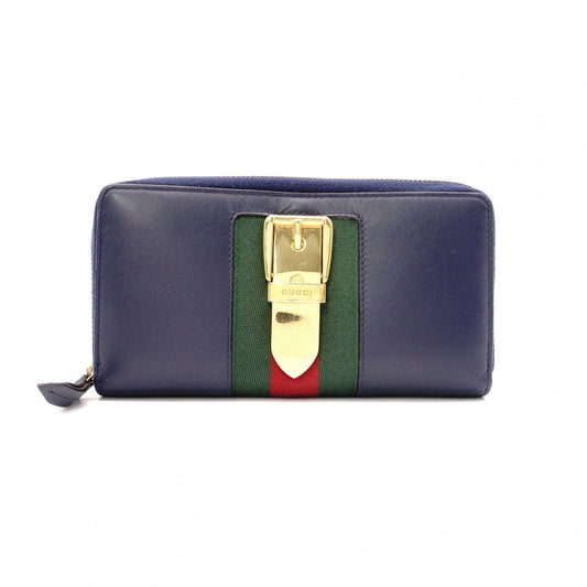 GUCCI Sylvie Long Wallet, Leather, Navy, Women's