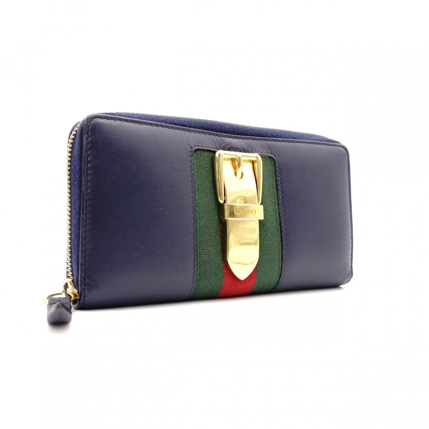 GUCCI Sylvie Long Wallet, Leather, Navy, Women's
