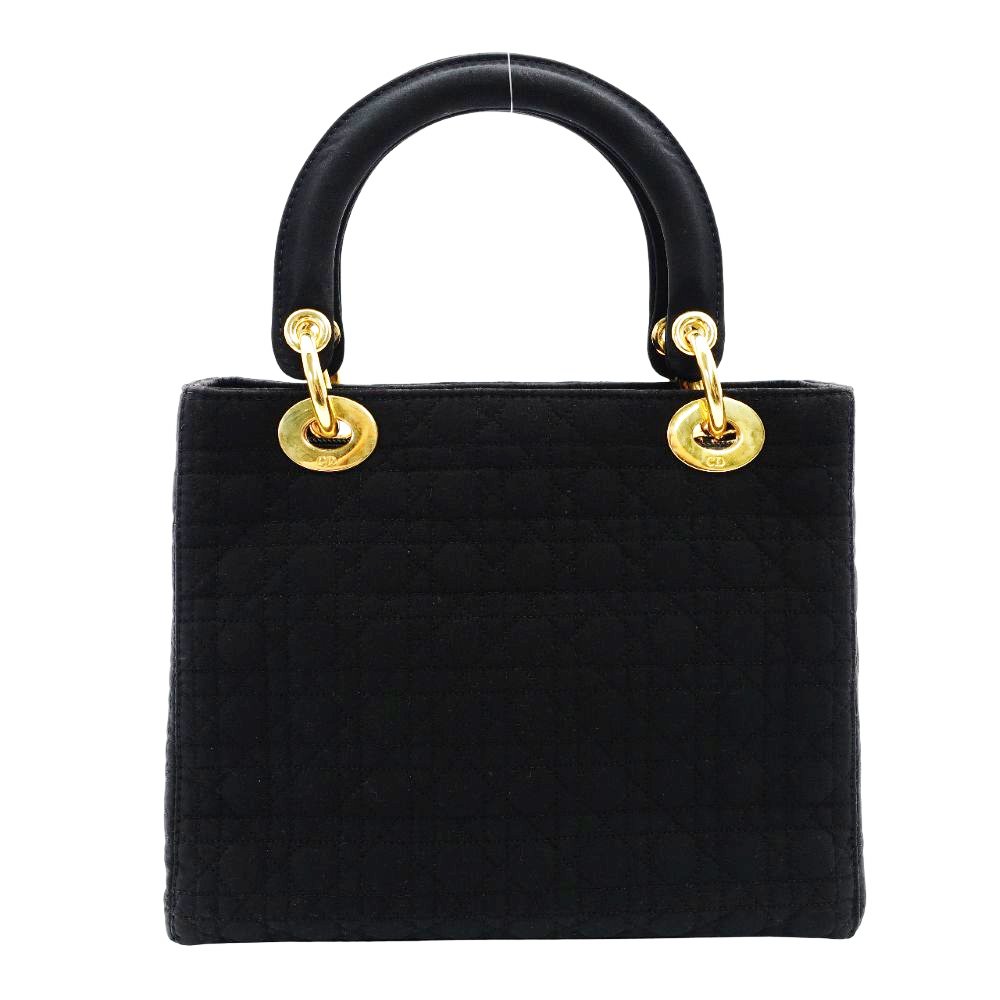 Christian Dior Lady Dior Small Handbag Cannage Black Black Nylon Gold Hardware 7-11-781