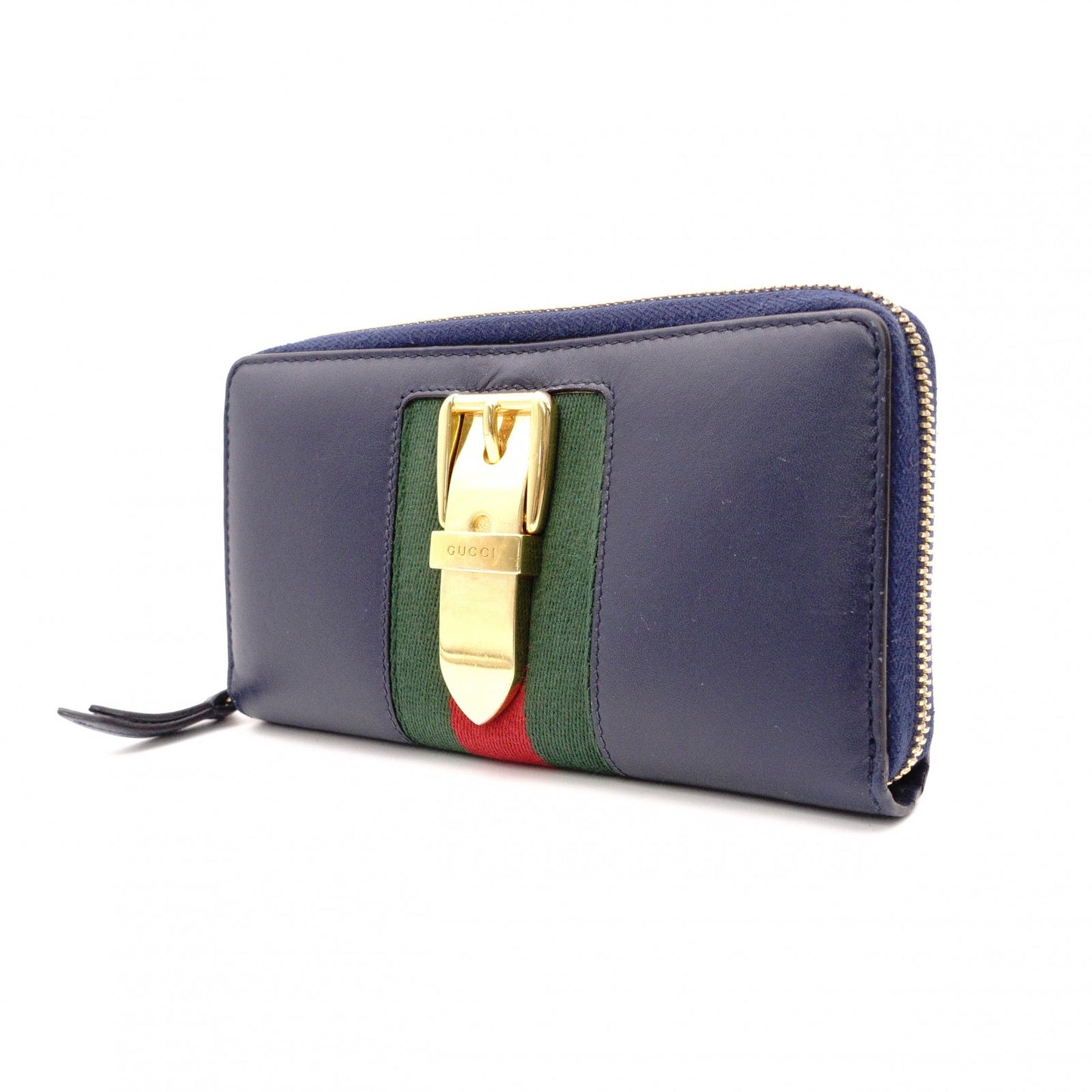 GUCCI Sylvie Long Wallet, Leather, Navy, Women's