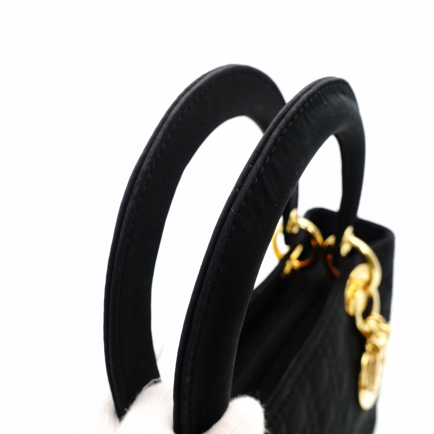 Christian Dior Lady Dior Small Handbag Cannage Black Black Nylon Gold Hardware 7-11-781