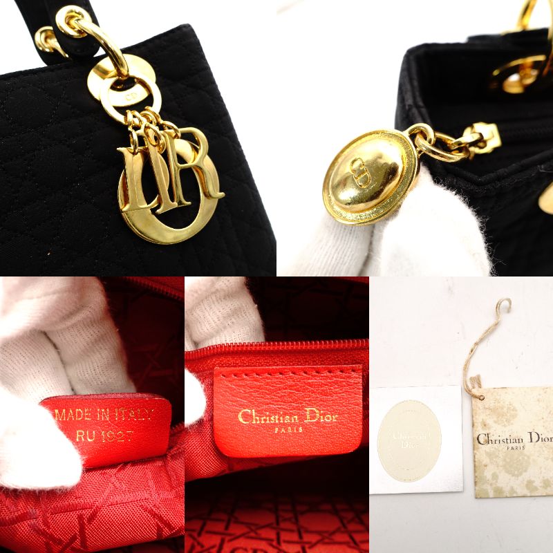 Christian Dior Lady Dior Small Handbag Cannage Black Black Nylon Gold Hardware 7-11-781