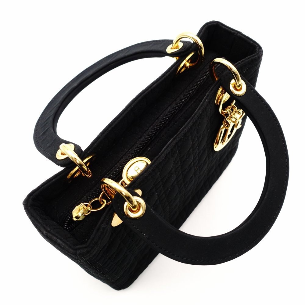 Christian Dior Lady Dior Small Handbag Cannage Black Black Nylon Gold Hardware 7-11-781