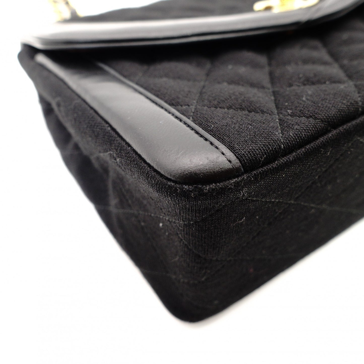 CHANEL Matelassé Chain Shoulder Bag Black Cotton Black Gold Hardware Crossbody 7-11-372