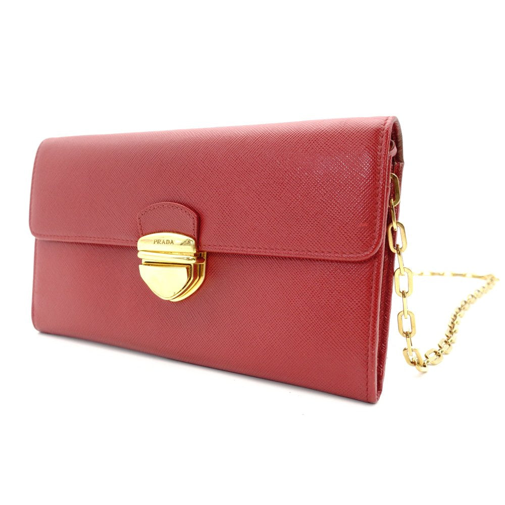 PRADA Saffiano Leather Chain Shoulder Bag Red Leather Crossbody Gold Hardware 7-9-736