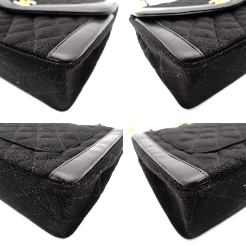 CHANEL Matelassé Chain Shoulder Bag Black Cotton Black Gold Hardware Crossbody 7-11-372