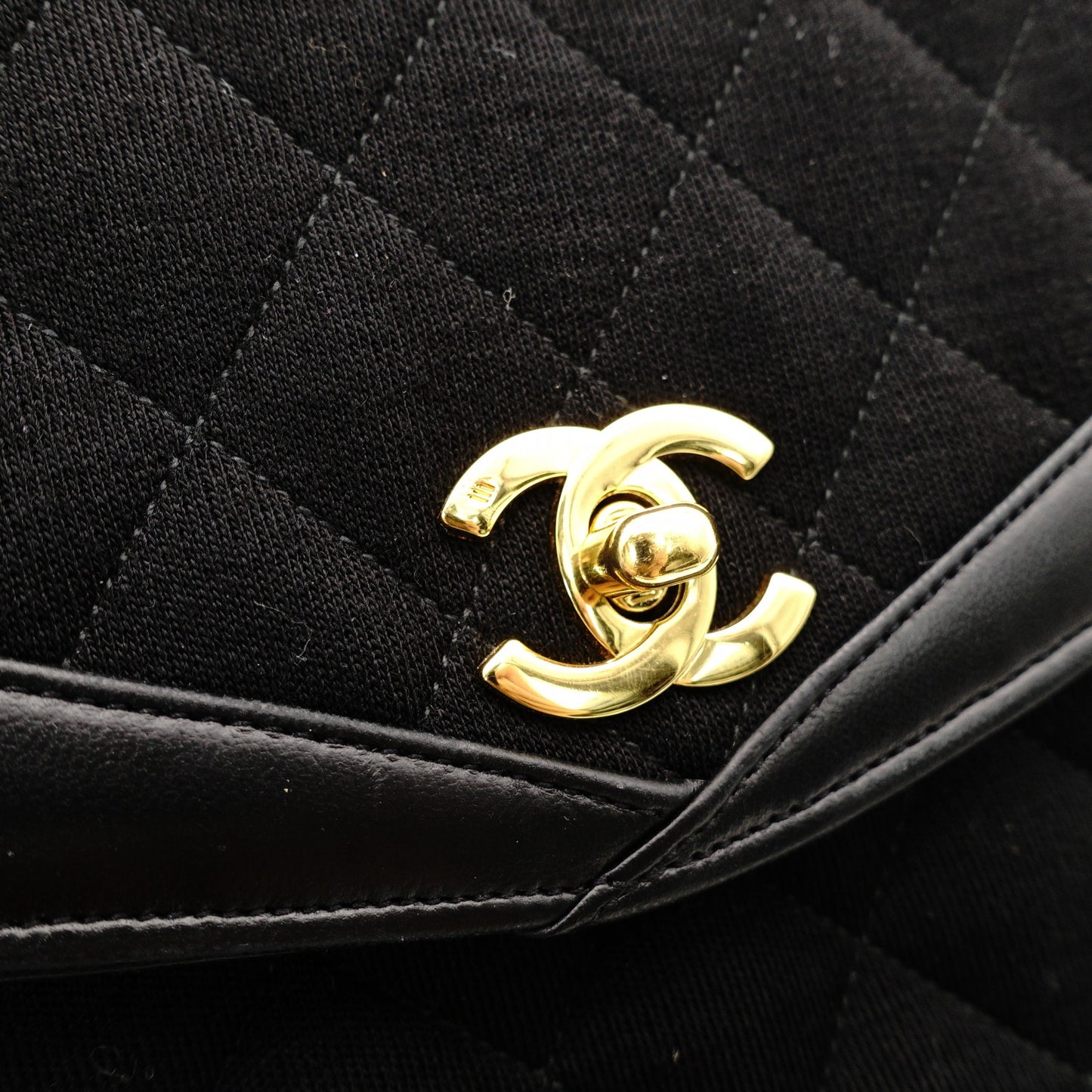 CHANEL Matelassé Chain Shoulder Bag Black Cotton Black Gold Hardware Crossbody 7-11-372