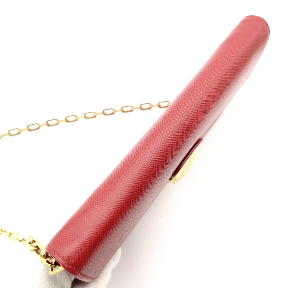 PRADA Saffiano Leather Chain Shoulder Bag Red Leather Crossbody Gold Hardware 7-9-736