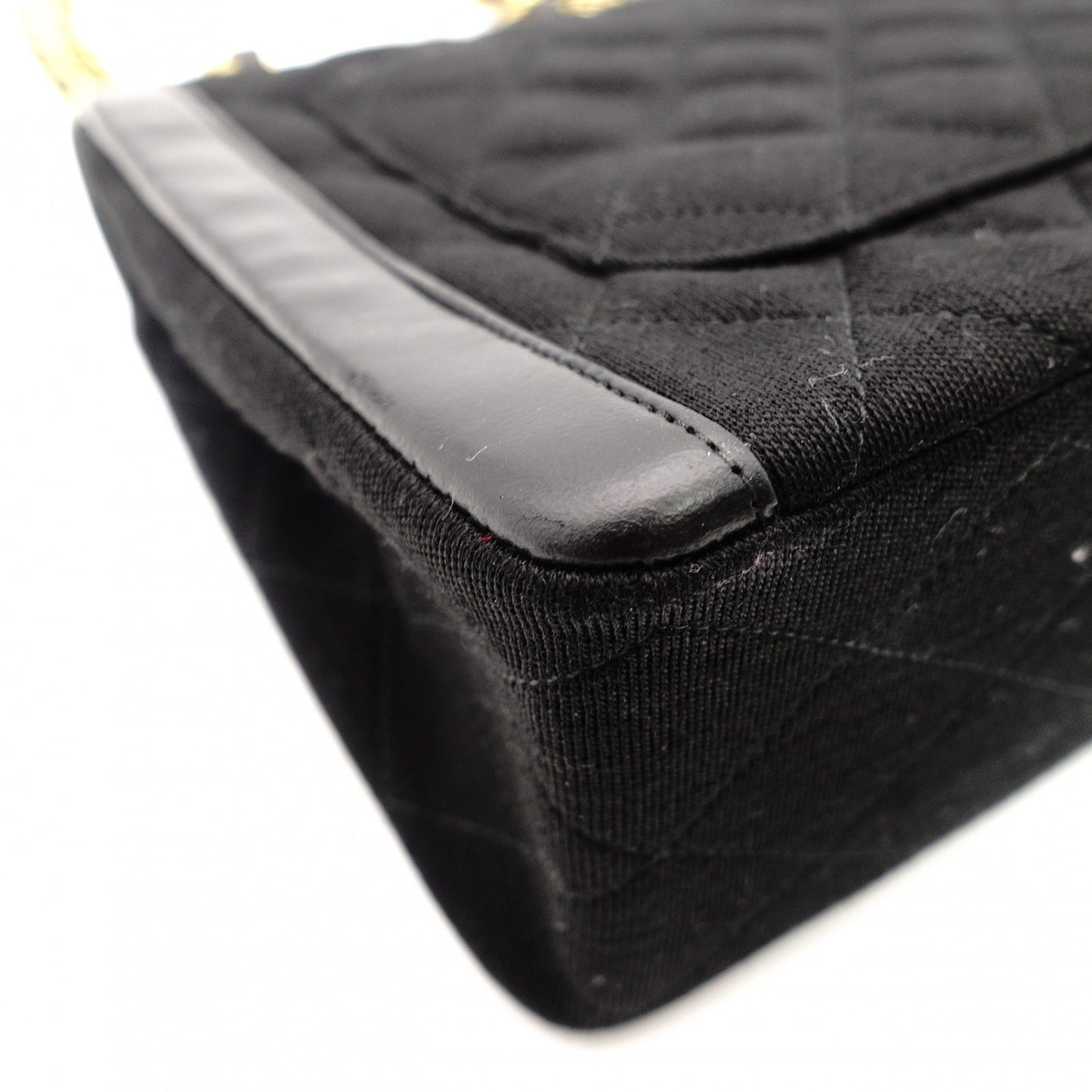CHANEL Matelassé Chain Shoulder Bag Black Cotton Black Gold Hardware Crossbody 7-11-372